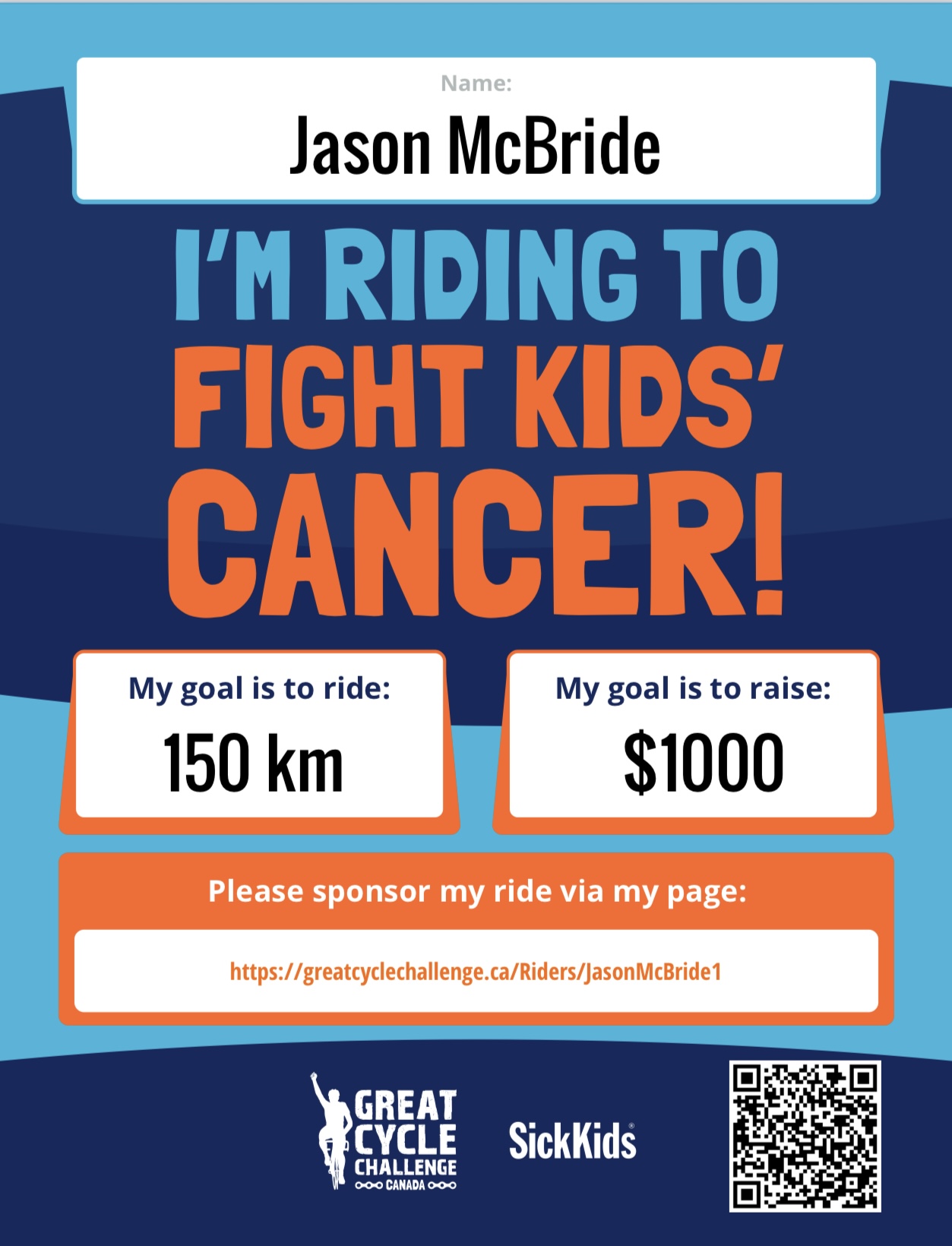 Jay McBride's Great Cycle Challenge, riding to fight kids cancer.
