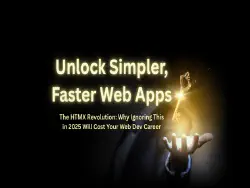 Image of a man in a suit holding a glowing floating skeleton key, title reads:"Unlock simpler, faster, web apps, the htmx revolution: why ignoring this in 2025 will cost your web dev career.