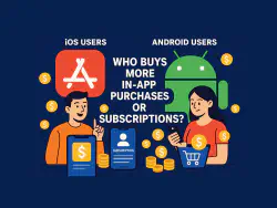Image of Apple AppStore vs Android title reads Who buys more in-app purchases or subscriptions?