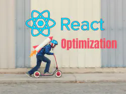 Image of person on a scooter with a rocket on their back. Header reads React Optimization