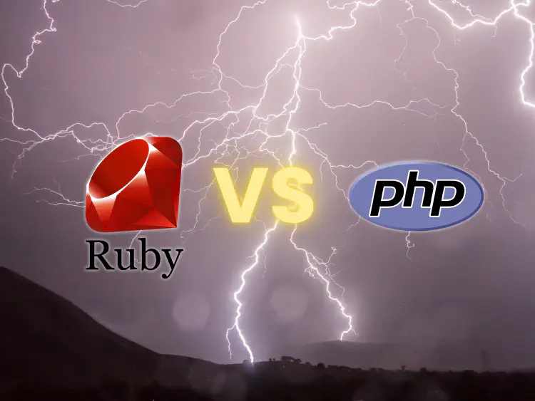 Image of a thunderstorm with a Ruby programming language Logo VS PHP logo